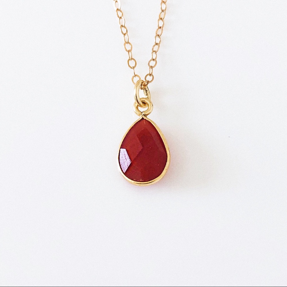 14k Gold Filled Carnelian Stone Dainty Necklace